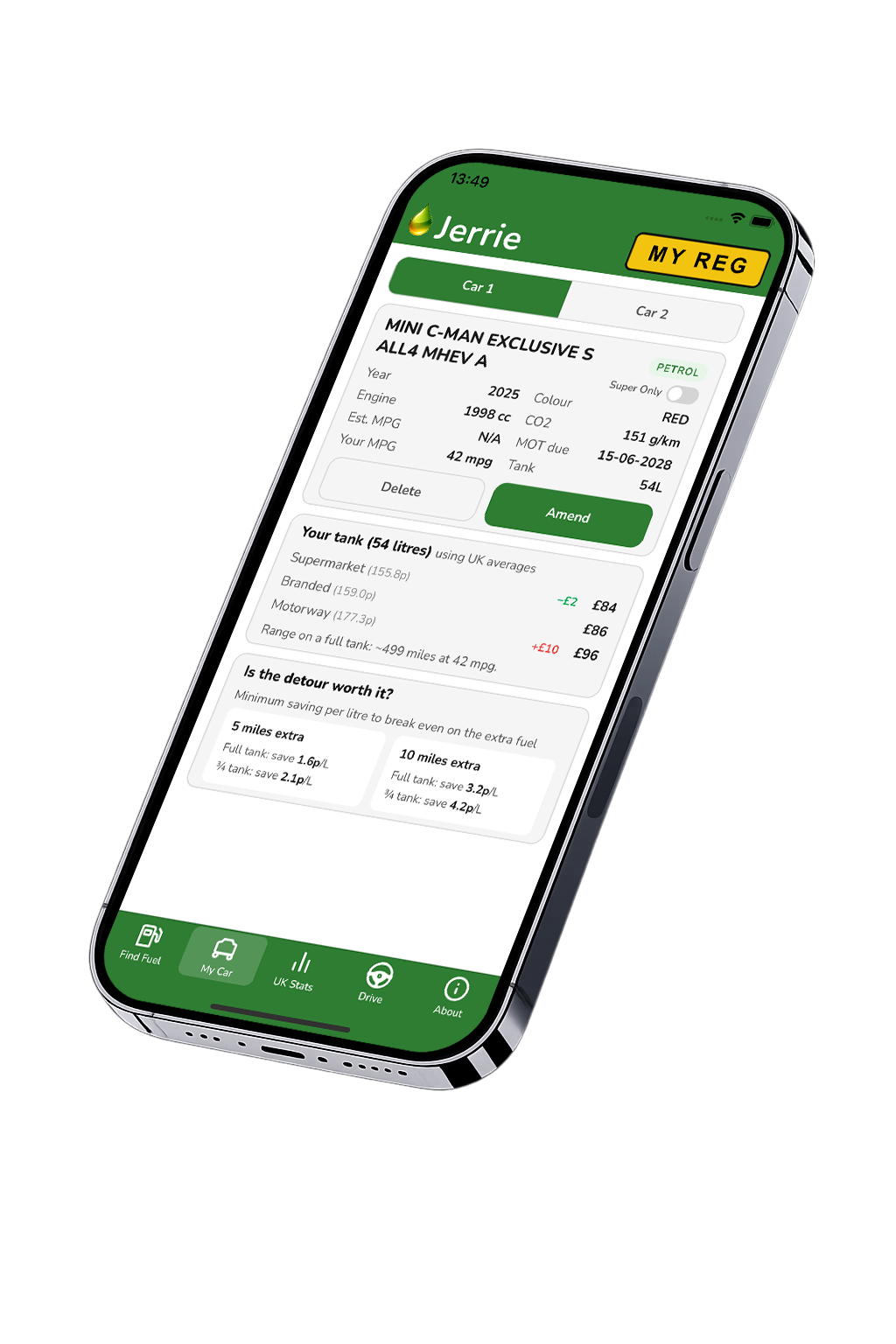 Your vehicle lookup and tank costs